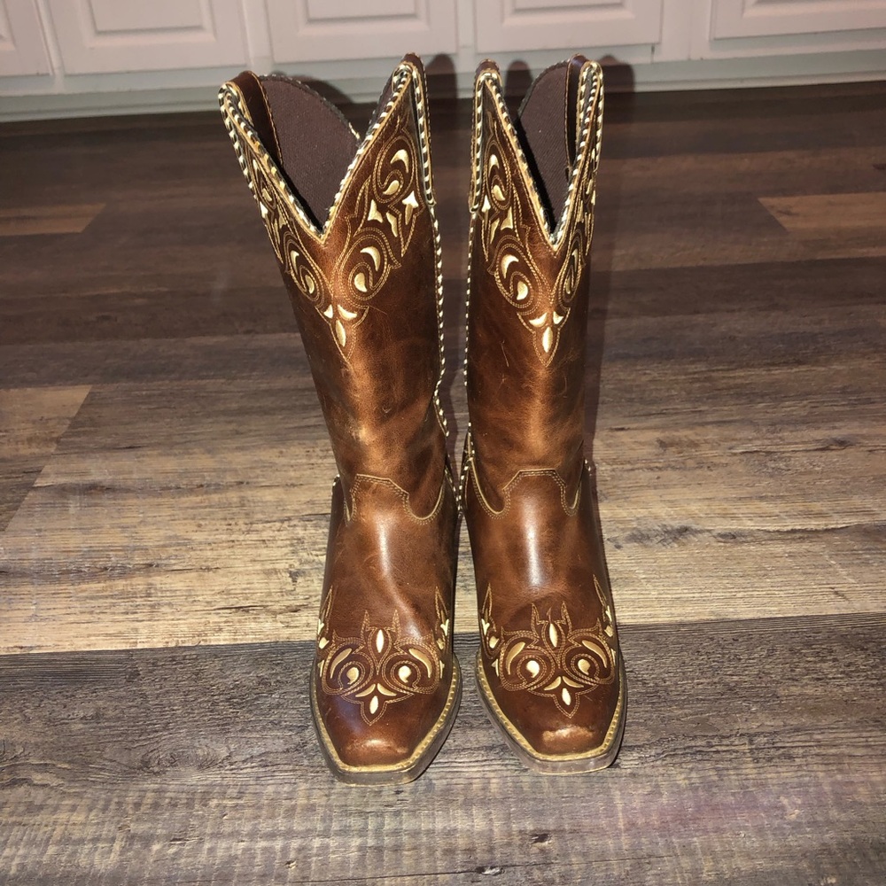 Durango Brown Leather Western Embroidered Heeled Boots